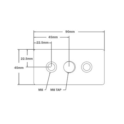 32-4590M16-0 MODULAR SOLUTIONS FEET AND CASTERS PART<br>CONNECTING PLATE 45 X 90 M16 HOLE W/ HARDWARE